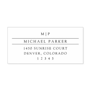 Carimbo Auto Entintado Masculina Minimalista Iniciais e Endereço de Ret