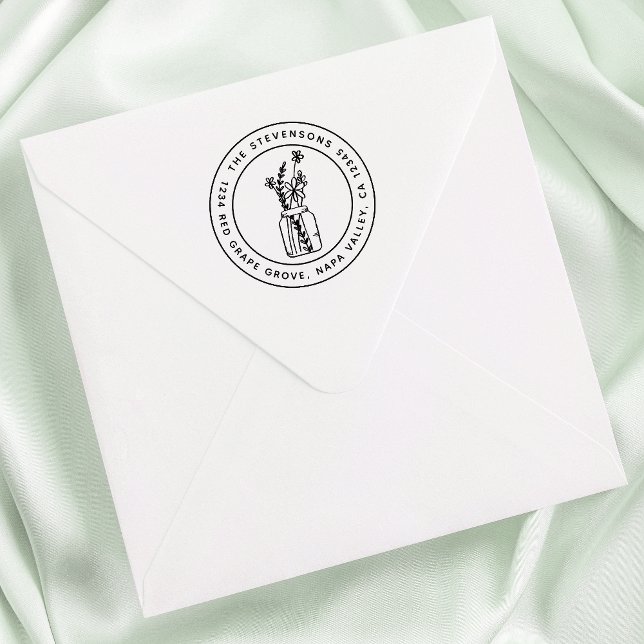 Carimbo Auto Entintado Mason Jar & Flowers Nome e Endereço de Retorno (Criador carregado)