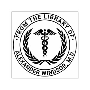 Carimbo Auto Entintado Médico Caduceu #1LR Coroa Nome do Livro
