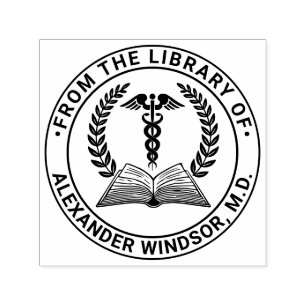 Carimbo Auto Entintado Médico Caduceu #1LR Nome do Livro