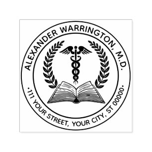 Carimbo Auto Entintado Médico Caduceu #1LR Nome do Livro Endereço