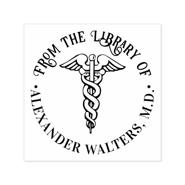 Carimbo Auto Entintado Médico Caduceu #2B “Da biblioteca de” (Design)