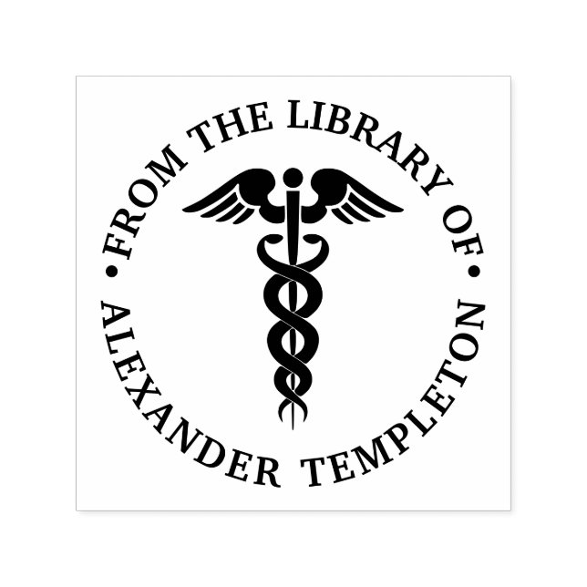 Carimbo Auto Entintado Médico Caduceu “Da biblioteca de” (Design)