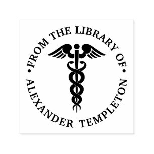 Carimbo Auto Entintado Médico Caduceus "Da biblioteca de"