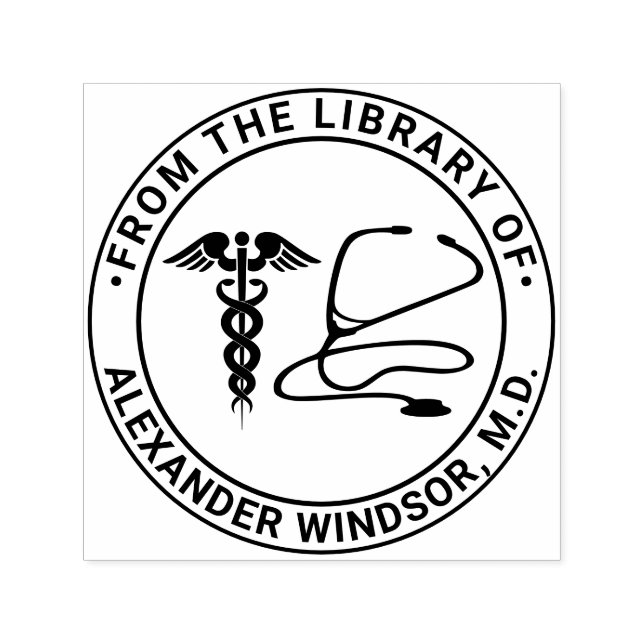 Carimbo Auto Entintado Médico Enfermeiro Caduceus Stethoscope Book (Design)