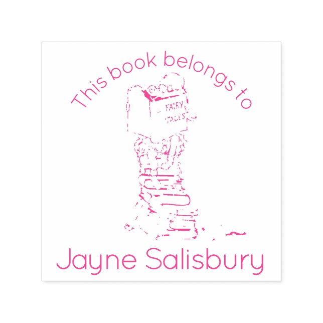 Carimbo Auto Entintado menina lendo livros nome garotinha biblioteca (Design)