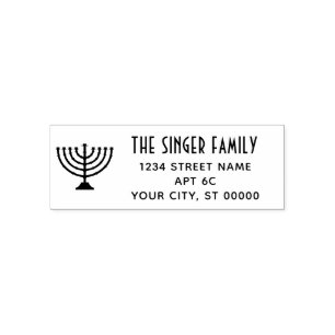 Carimbo Auto Entintado Menorá de Hanukkah Chanukah Nome Endereço de Devol