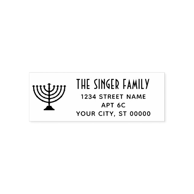 Carimbo Auto Entintado Menorá de Hanukkah Chanukah Nome Endereço de Devol (Design)