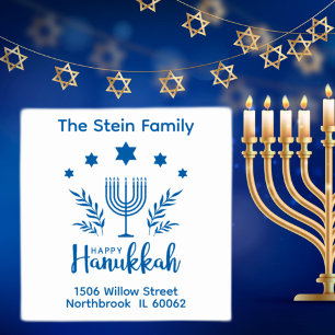Carimbo Auto Entintado Menorá Personalizada de Hanukkah Feliz