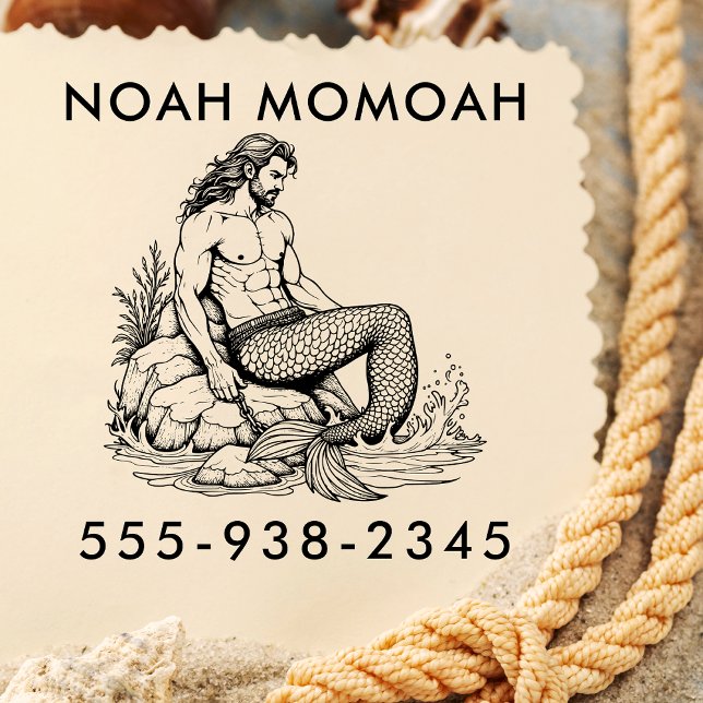 Carimbo Auto Entintado Merman Hunk Em Rock Tail No Surf Das Ondas Marítim (Criador carregado)