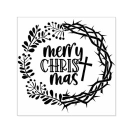 Carimbo Auto Entintado Merry CHRISTmas Christian Culto Wreath
