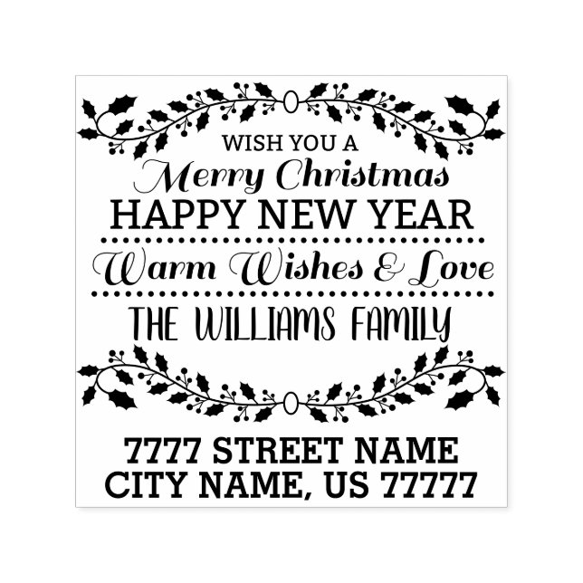 Carimbo Auto Entintado MERRY CHRISTMAS - Endereço de devolução da família (Design)