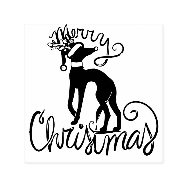 Carimbo Auto Entintado Merry Christmas Greyhound Reindeer Rubber Stamp (Design)