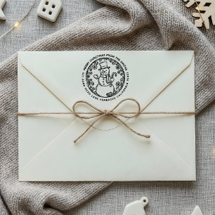 Carimbo Auto Entintado MERRY CHRISTMAS Snowman Family Name Endereço de de