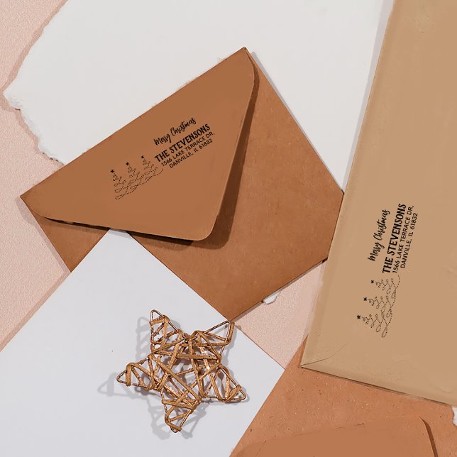 Carimbo Auto Entintado Merry Christmas Trees Return Address (Merry Christmas Trees Return Address Self-inking Stamp)