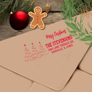 Carimbo Auto Entintado Merry Christmas Trees Return Address RED
