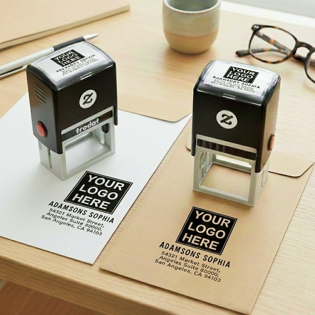 Carimbo Auto Entintado Minimalist Business Name & Address & Logo (Create Your Own Round Return Address Rubber Stamp with logo
)