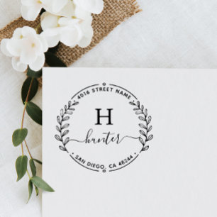 Carimbo Auto Entintado Mínimo do Monograma Elegante de Endereço de Retorn