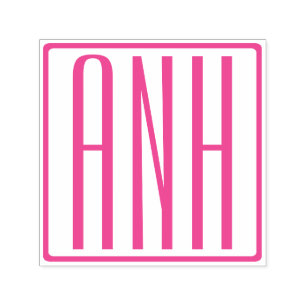 Carimbo Auto Entintado Moderno Negrito 3 Iniciais Fuchsia Monograma Rosa