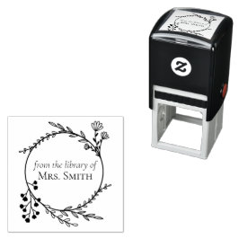 Carimbo Auto Entintado Moldura Botânica  Da Biblioteca De