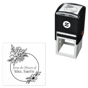 Carimbo Auto Entintado Moldura Floral Da Biblioteca De