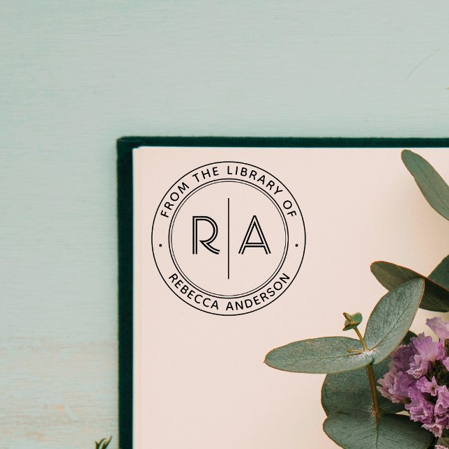 Carimbo Auto Entintado Monograma Aberto Mínimo Moderno da Biblioteca de (Criador carregado)