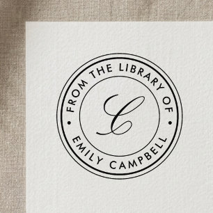 Carimbo Auto Entintado Monograma Clássico da Biblioteca de Ex-libris