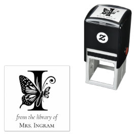 Carimbo Auto Entintado Monograma de Borboleta da Letra I Da Biblioteca De