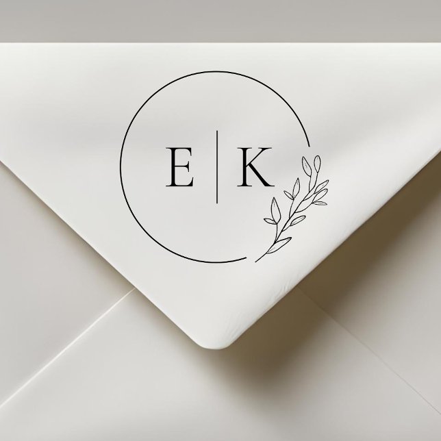 Carimbo Auto Entintado Monograma de Casamento de Folhagem Moderna (Criador carregado)