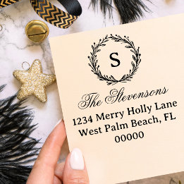 Carimbo Auto Entintado Monograma de Grinalda de Azevinho Clássico Natal V