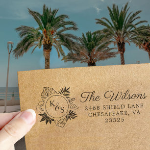 Carimbo Auto Entintado Monograma de Letra Tropical de Letra de Script Ele