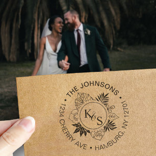 Carimbo Auto Entintado Monograma de Letra Tropical de Letra de Script Ele