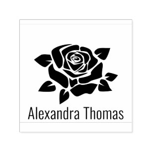 Carimbo Auto Entintado Monograma de Nome de Flor de Rosa Floral Grande El