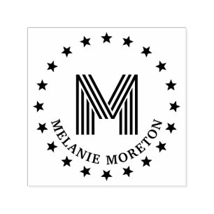 Carimbo Auto Entintado Monograma de Nome Inicial com Estrelas e Listras