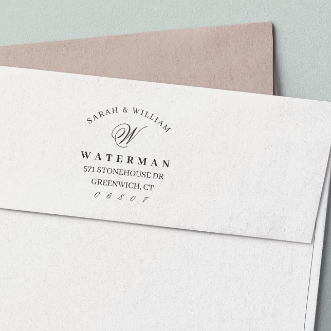 Carimbo Auto Entintado Monograma de Script Elegante | Endereço de devoluç (Criador carregado)