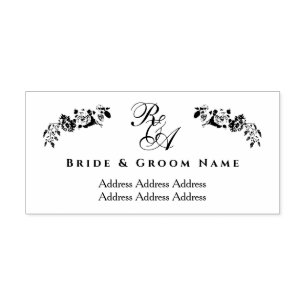 Carimbo Auto Entintado Monograma do Endereço Romântico de Casamento