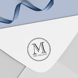 Carimbo Auto Entintado Monograma do Nome da Família de Borda Redonda Clás