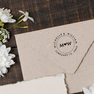 Carimbo Auto Entintado Monograma e Coração Casamento