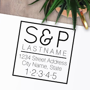 Carimbo Auto Entintado Monograma e Endereço de Retorno da Família Moderna