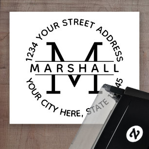 Carimbo Auto Entintado Monograma Grande com Nome e Endereço de Devolução