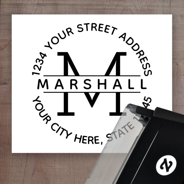 Carimbo Auto Entintado Monograma Grande com Nome e Endereço de Devolução (Criador carregado)