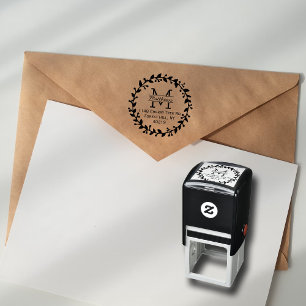 Carimbo Auto Entintado Monograma Personalizado de Trendy Floral Wreath