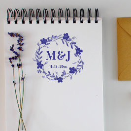 Carimbo Auto Entintado Monogramas Personalizados e Coroa Floral com Data