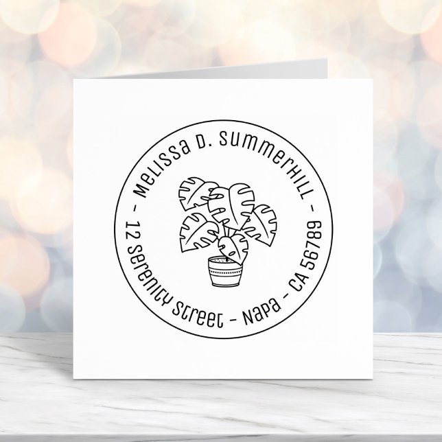 Carimbo Auto Entintado Monstera HousePlant Round Address (Criador carregado)