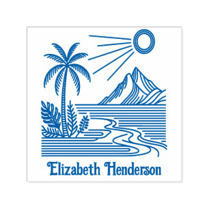 Carimbo Auto Entintado Montanha de Palmeira de Praia com Nome Opcional