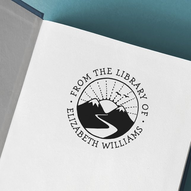 Carimbo Auto Entintado Montanha nascente da biblioteca de livros com nome (Criador carregado)