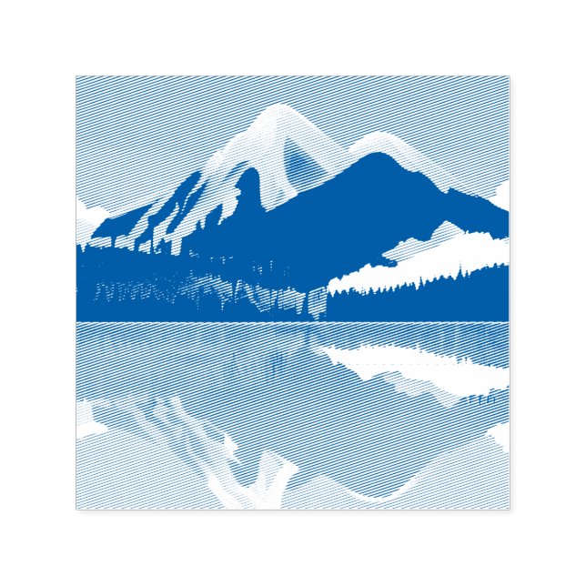 Carimbo Auto Entintado Montanhas com capa de neve refletidas em um lago (Design)