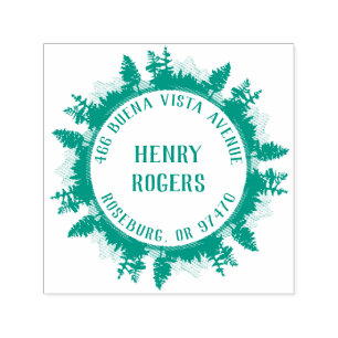 Carimbo Auto Entintado Montanhas e Árvores Florestais Endereço de Retorno