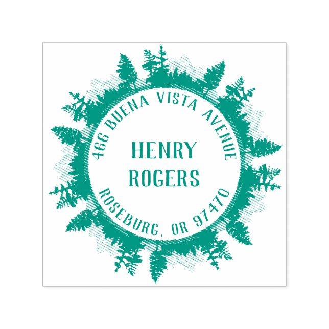 Carimbo Auto Entintado Montanhas e Árvores Florestais Endereço de Retorno (Design)