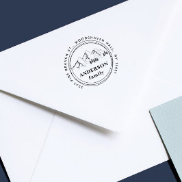 Carimbo Auto Entintado Montanhas e pinheiros Endereço de devolução da fam